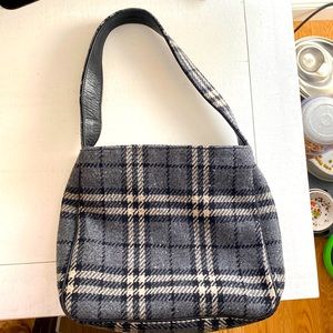 Authentic Burberrys grey plaid small tote
